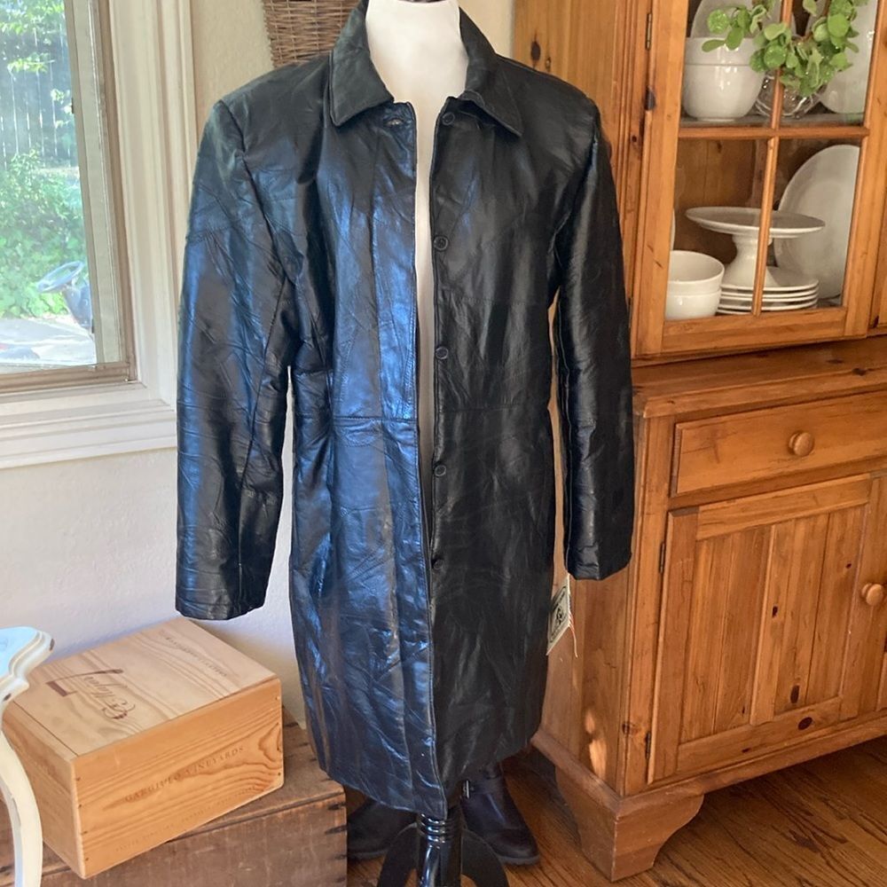 Wilda New York USA Genuine Black Leather Fully Lined Coat Women’s Size Large New